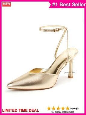 Pointed Toe Kitten Slingback Heels Faux Leather Ankle Strap Dressy Pumps